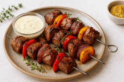 Brochette de boeuf mariné au thym et à la moutarde