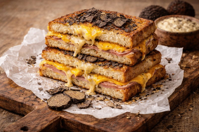 FICHE DE RECETTE – Croque monsieur à la truffe et au cheddar